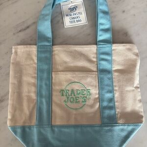 Trade Joe's mini canvas tote bag (Sky Blue) with Mint Green Trader Joe's logo